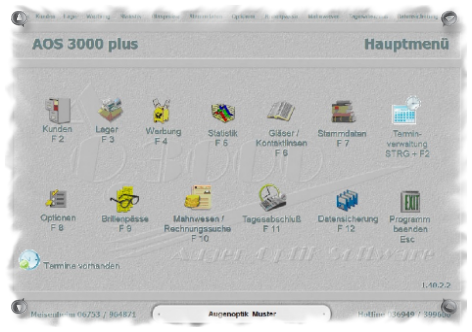 AOS 3000 Hauptmenü Hauptmenü in AOS 3000